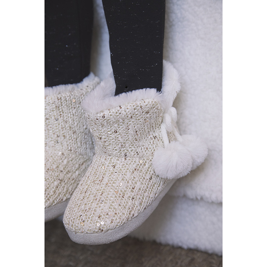 Chaussons bottes en maille à sequins fourrés pour fille