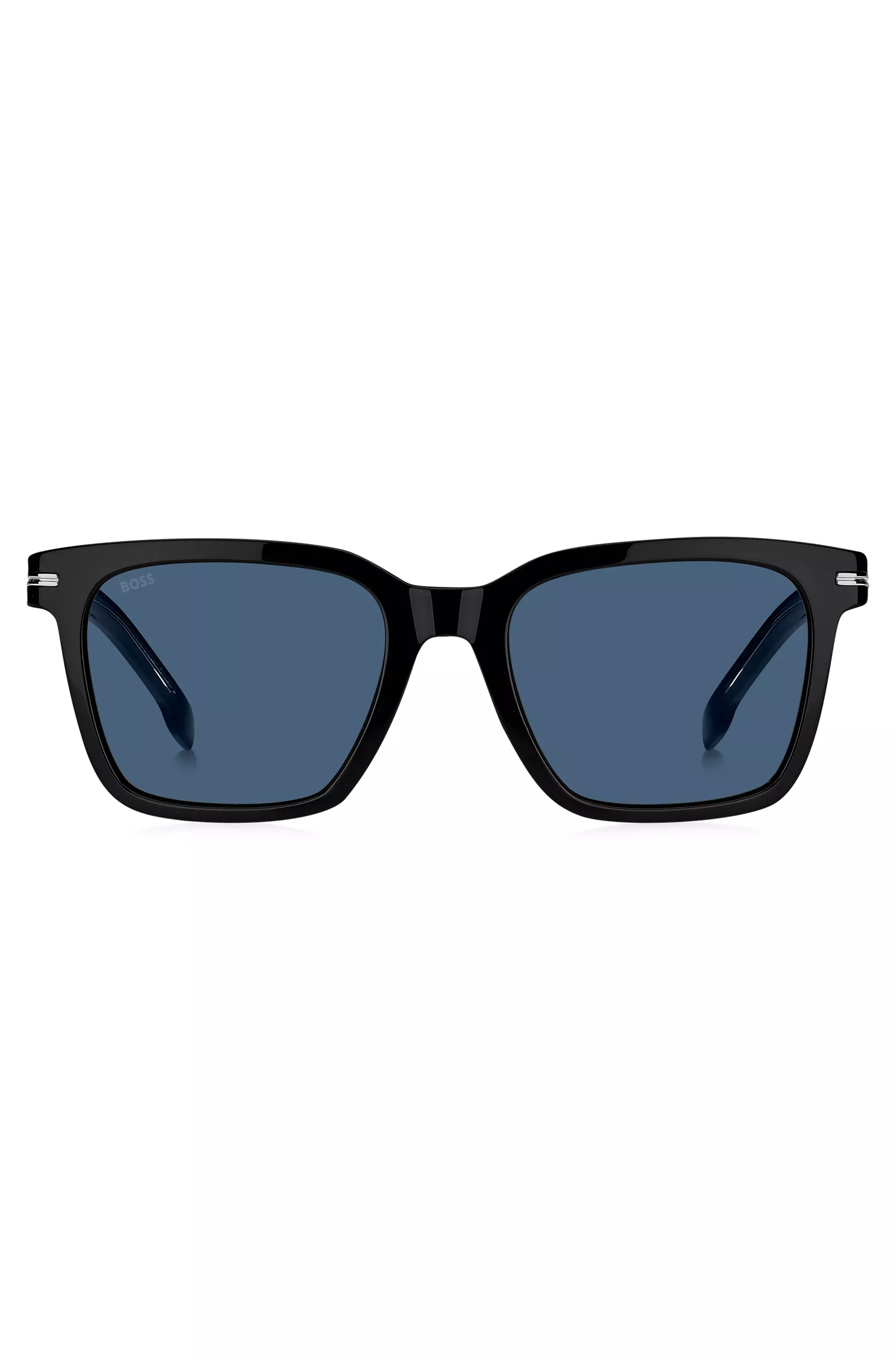Óculos de sol BOSS em acetato preto com detalhes prateados exclusivos.