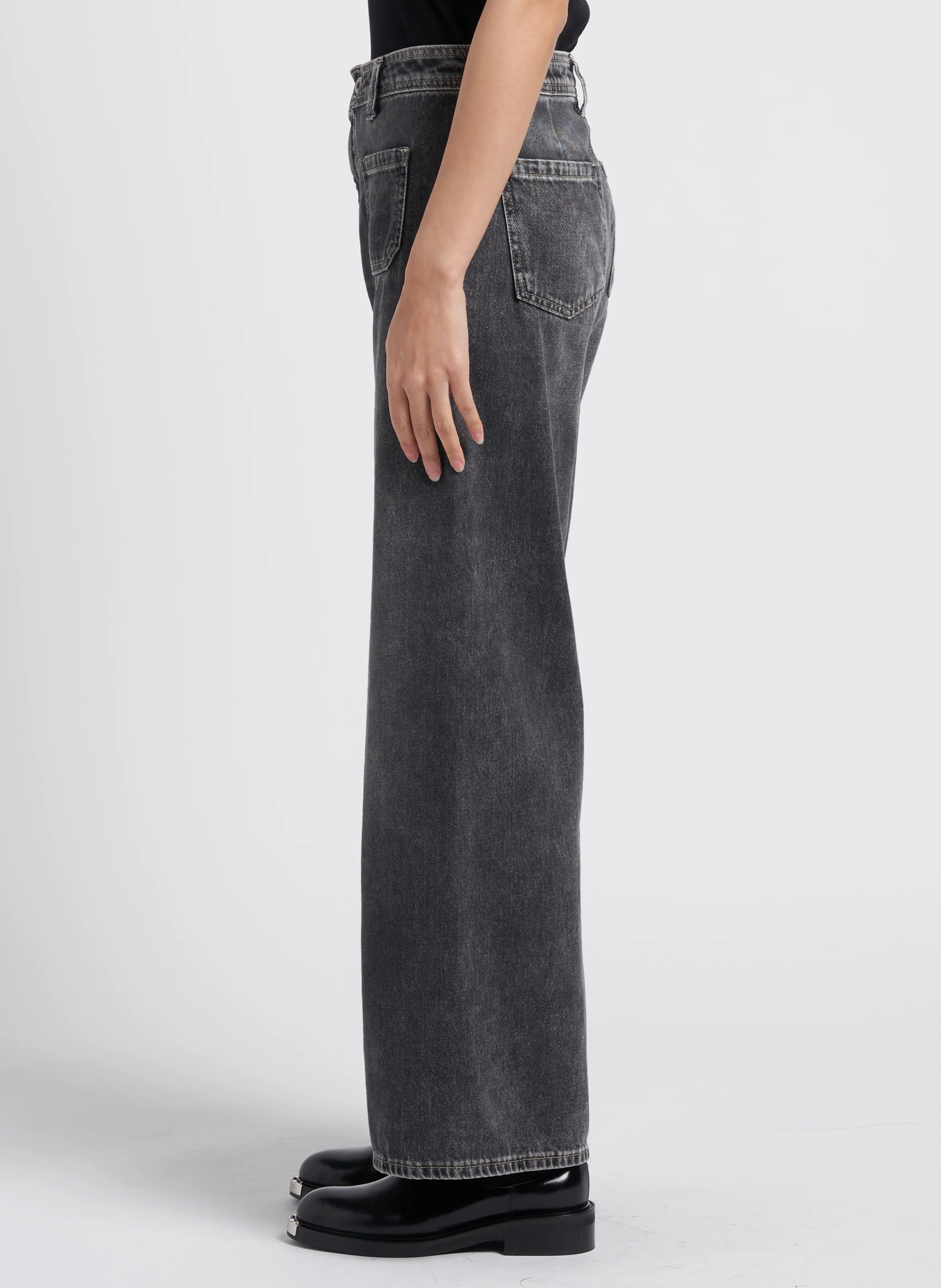 Jean flare taille haute en coton | Noir