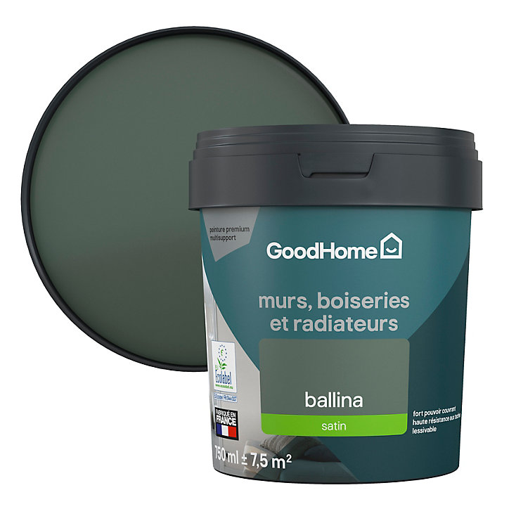 Peinture intérieure couleur murs, boiseries et radiateurs GoodHome satin ballina vert 750ml
