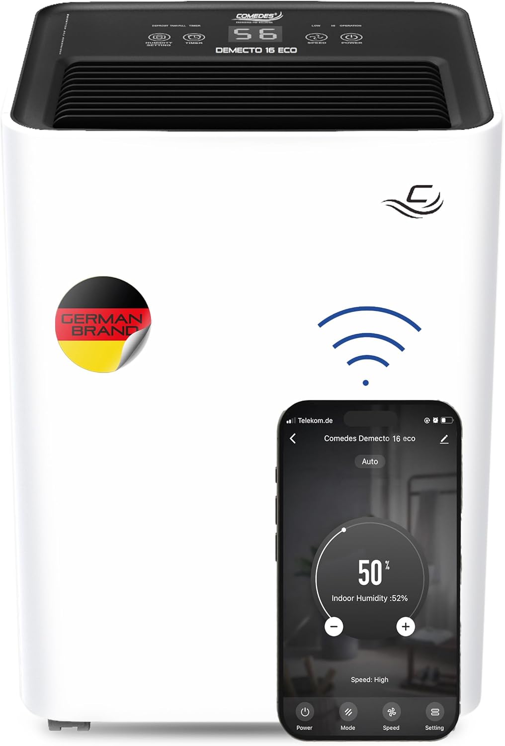 Comedes Demecto 16 eco WiFi - Leistungsstarker Luftentfeuchter (max. 16 Liter / 24h) Geeignet für Räume bis 65m²/150m³, App-fähig