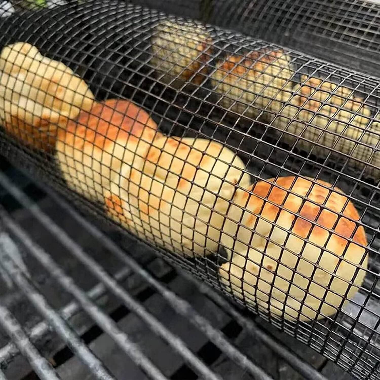 (20x9cm) Edelstahl BBQ Grill Korb mit Gabel Grillzylinder Bratenkorb für Gemüse / Fleisch