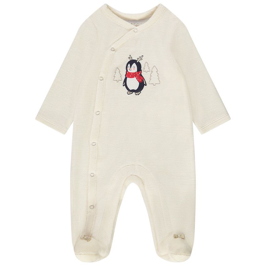 Dors-bien en velours print fantaisie pour bébé fille - Ecru