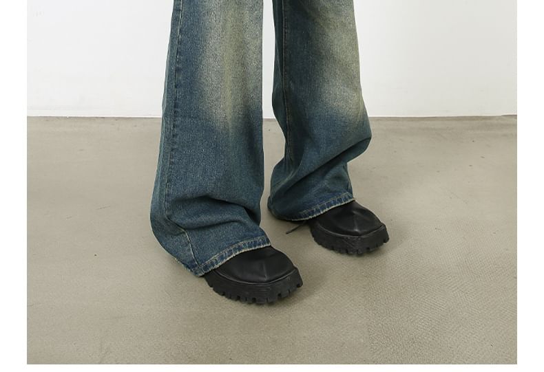 pinkdropper - High Waist Washed Wide Leg Jeans