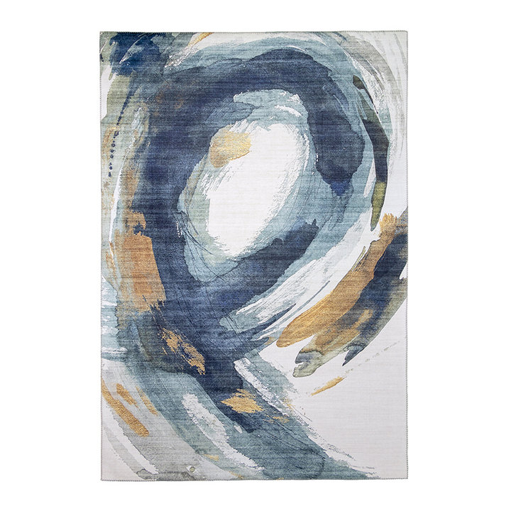 Modern vloerkleed - Strong Brush Blauw/Geel | Stijlvol