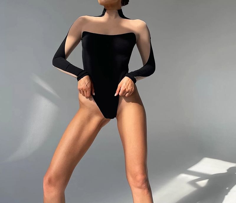 Sheparon - Bodytop met lange mouwen en nephals en mesh-paneel