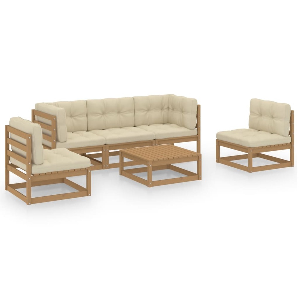 Salon de jardin meuble d'extérieur ensemble de mobilier 6 pièces avec coussins bois de pin massif