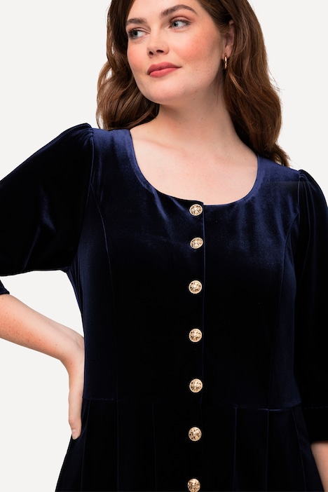 Trachten-Samtkleid, Prinzessnähte, Rundhals, 3/4-Arm