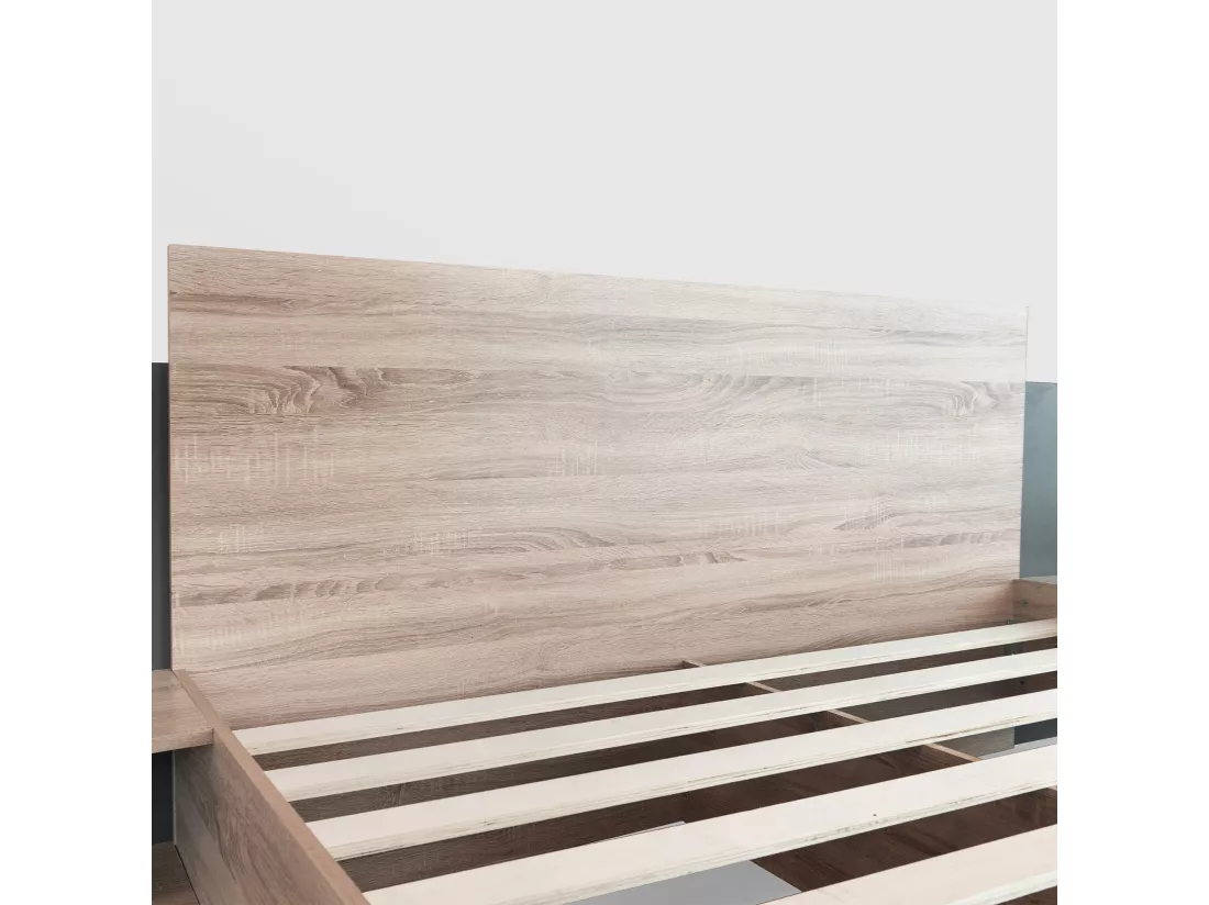 Ensemble lit avec chevets 160 x 200 cm + Sommier - bois massif - Coloris : Naturel et anthracite