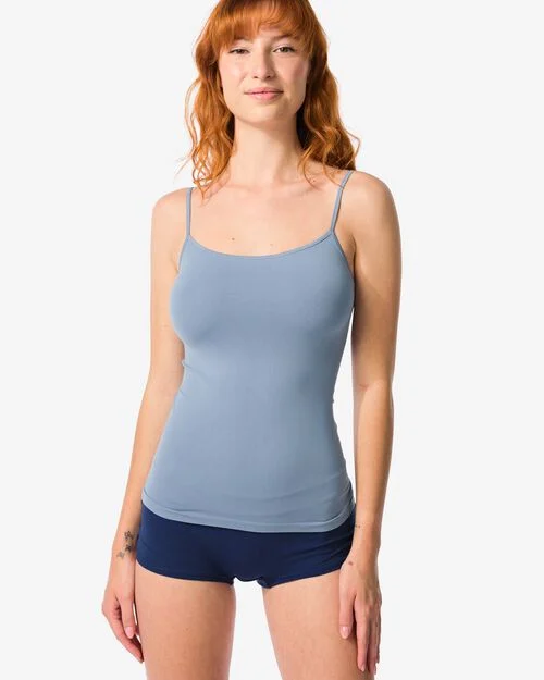 débardeur femme sans coutures en micro bleu moyen