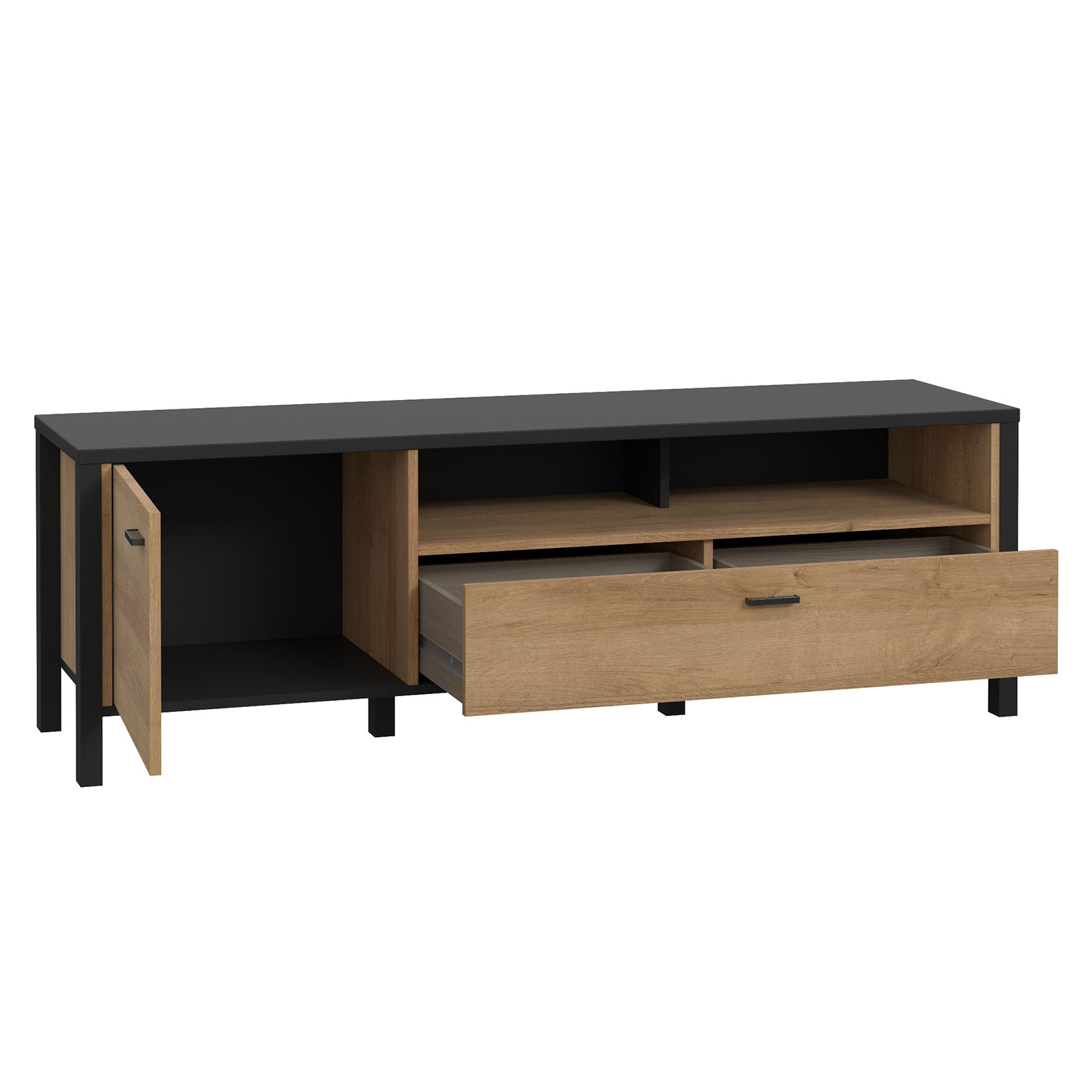 TV-Unterschrank - Riviera Eiche - schwarz - 151 cm breit