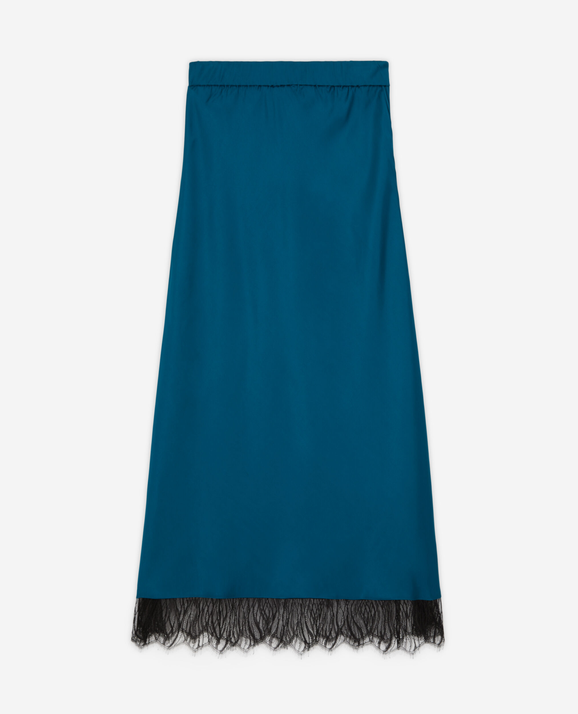 Jupe bleue longue avec détails en dentelle