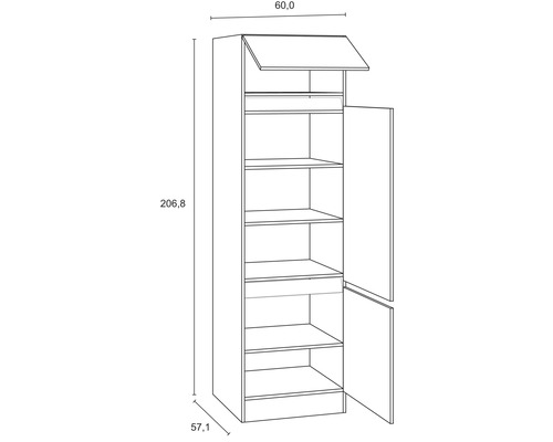 Optifit Noah420 voorraadkast, BxDxH 60x57,1x206,8 cm, antraciet mat, gedemonteerd, scharnier omkeerbaar (links of rechts te monteren)