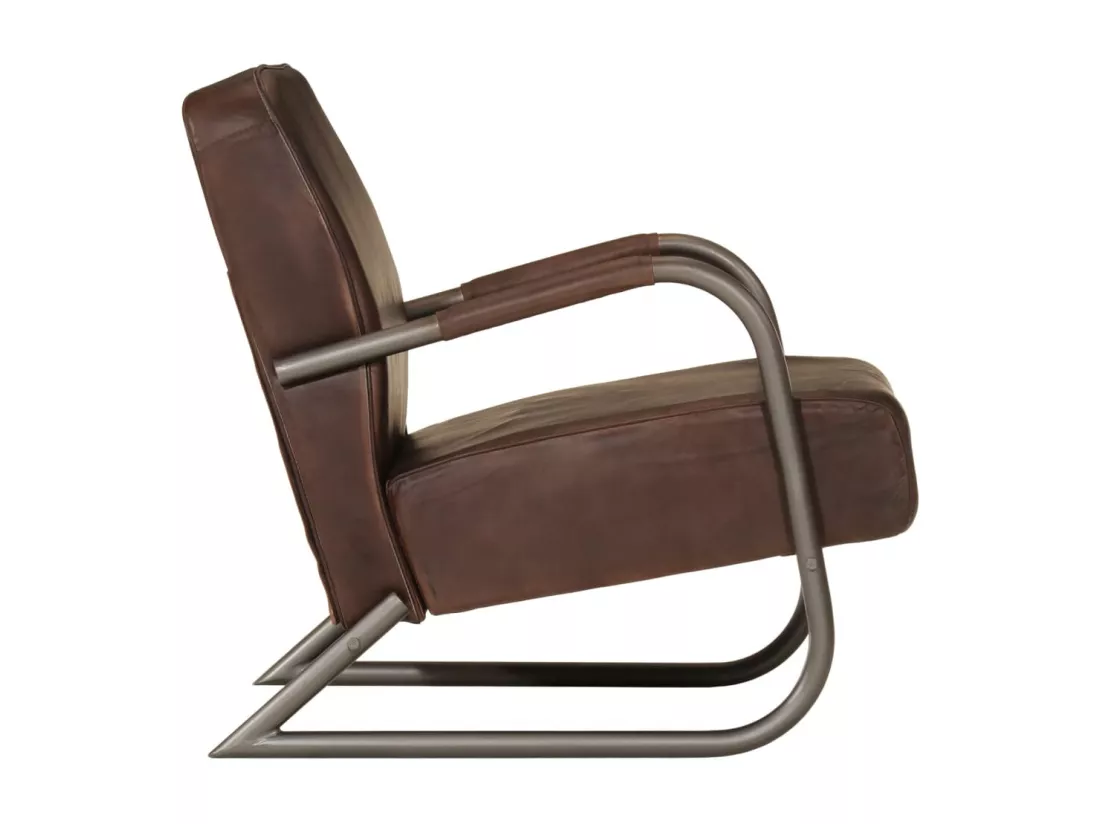 Fauteuil marron cuir véritable
