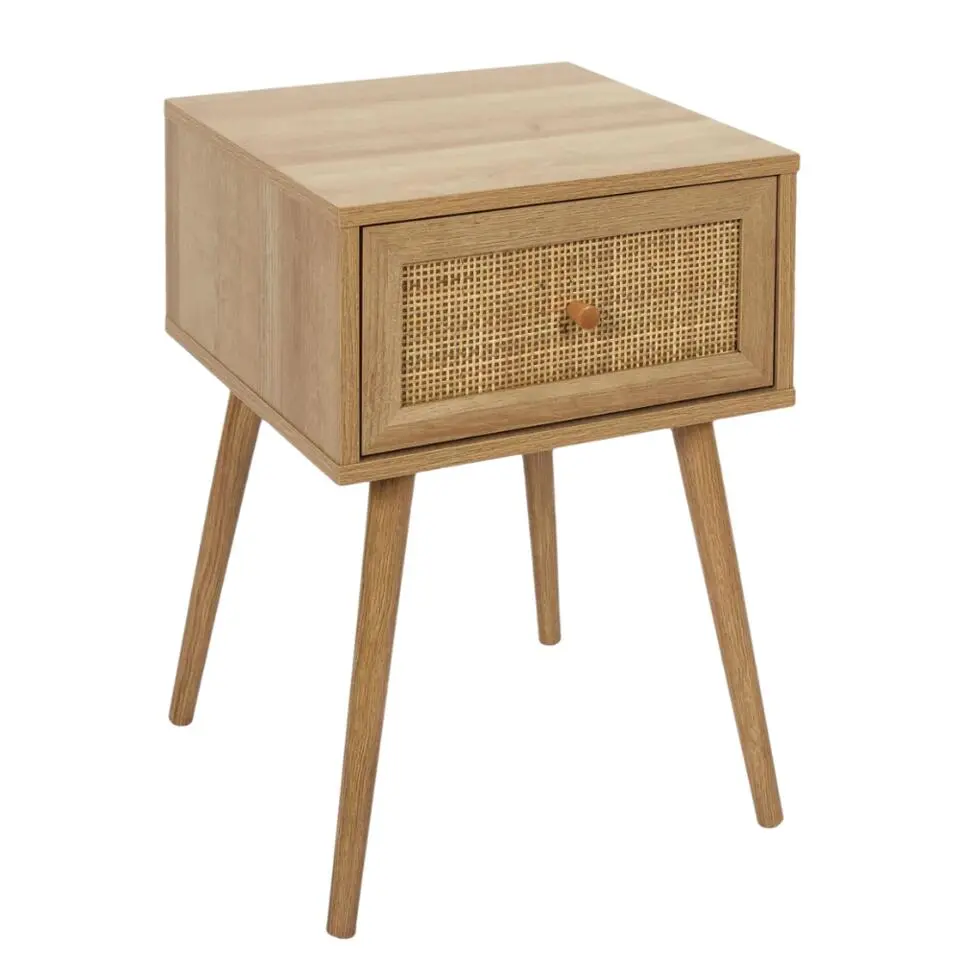 MISOU Nachtkastje Met Lade Rotan Webbing Hout