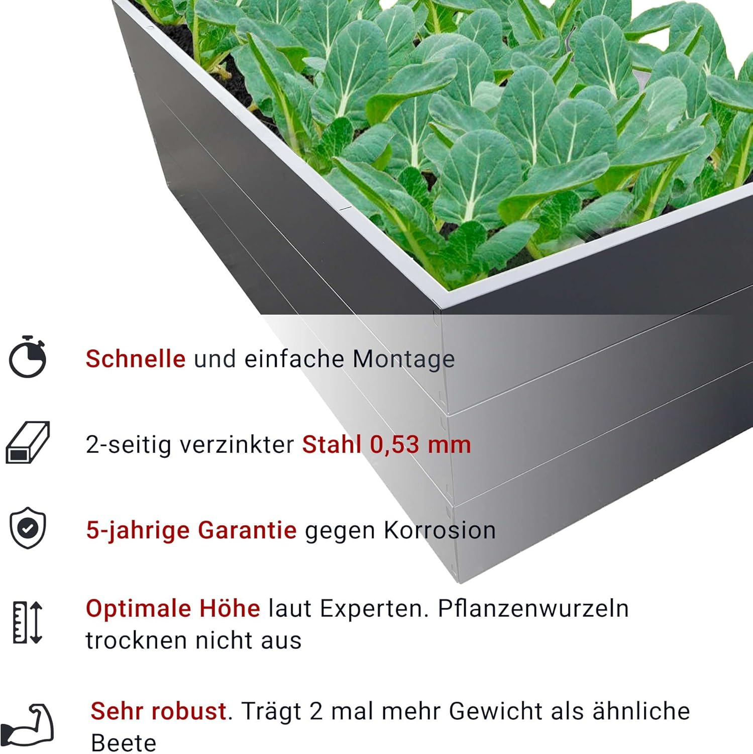 Hochbeet Metall 200x100x63 cm – Großes Hochbeet für Garten aus Stahl, Grau – Verzinkt & Pulverbeschichtet Rostfrei mit Maulwurfnetz – Hochbeete-Kit ideal als Kräuterbeet