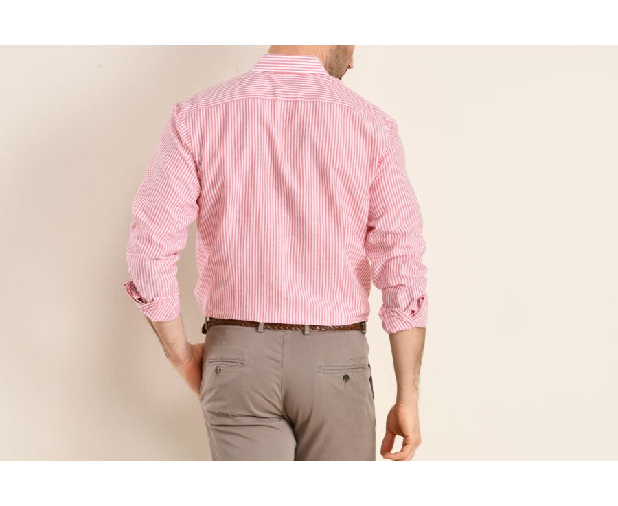Chemise coton et lin rayures corail et blanches - EDIBERT