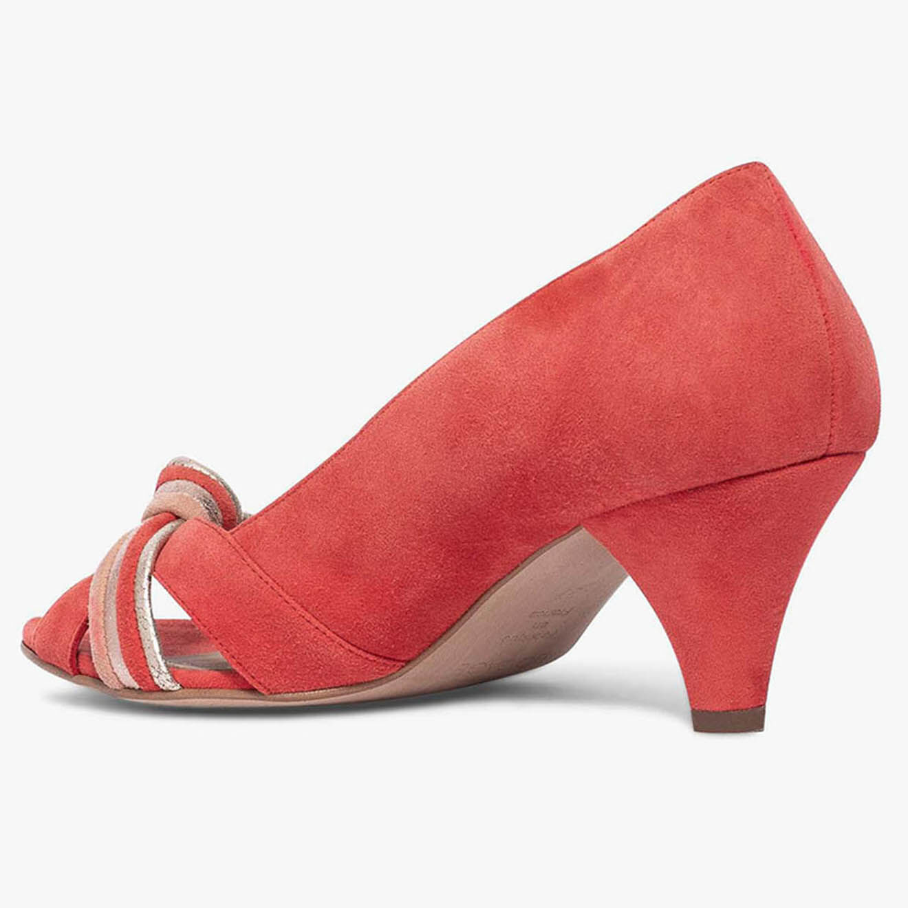 Bocage Escarpins en Velours de Cuir Didier rouge orangé - Talon 6 cm