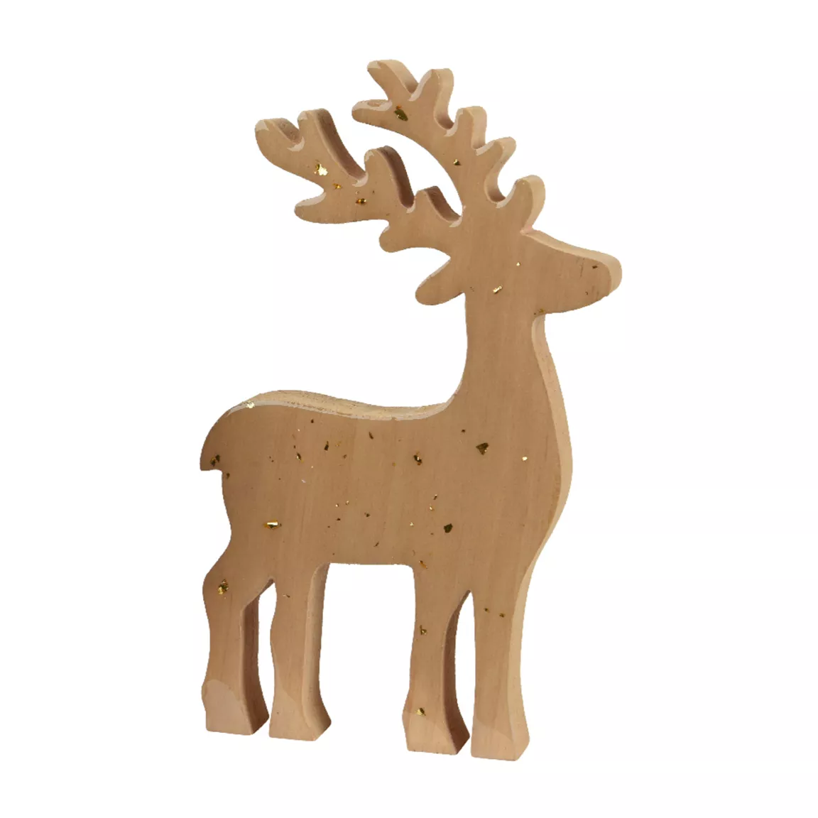 Renne de Noël en bois (H18 cm) Oak Paillettes dorées