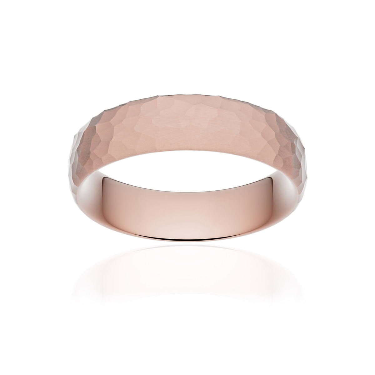 Alliance or 375 rose martelé ruban confort 6mm