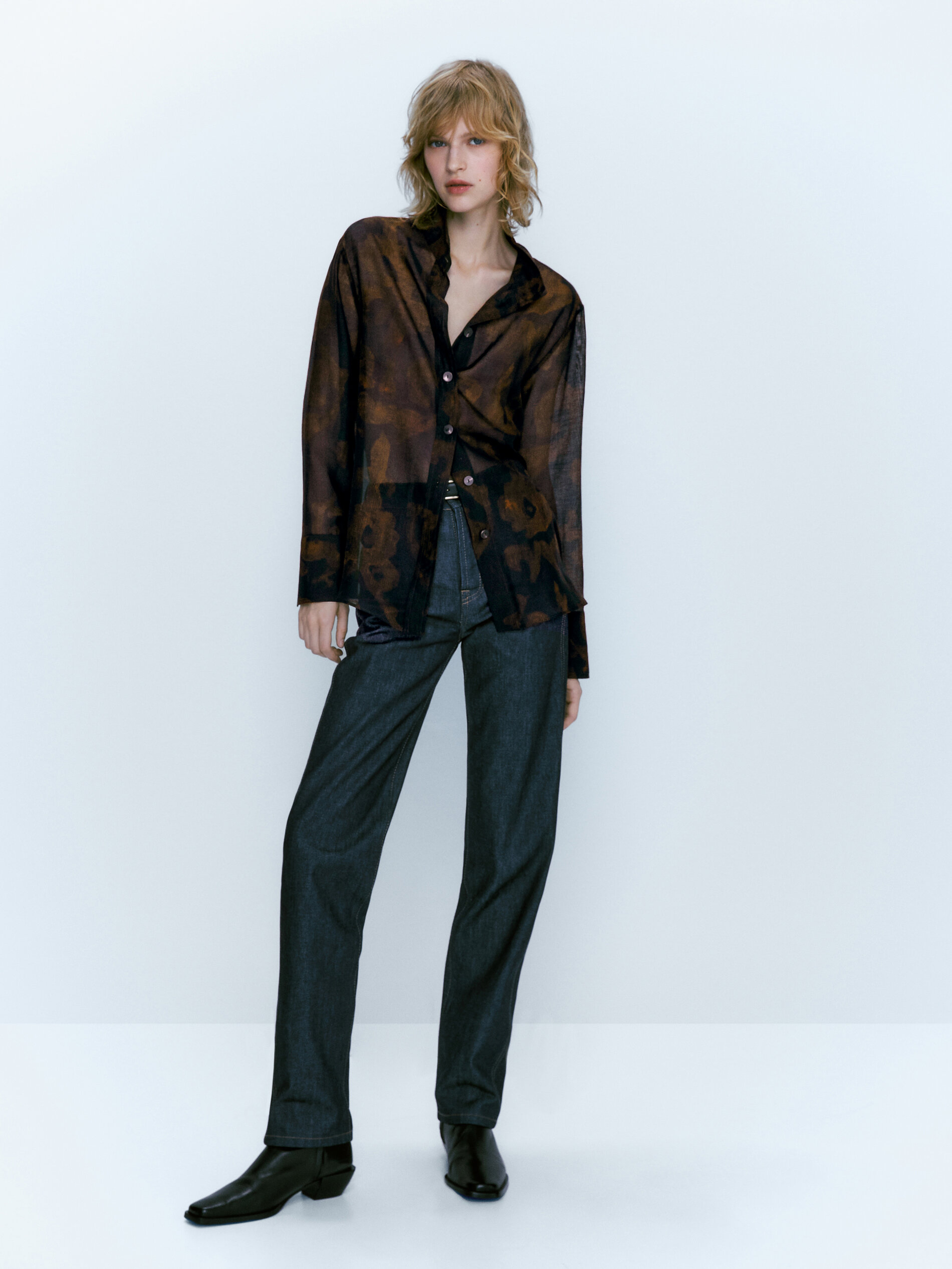 Camisa estampada com algodón seda - AZULÓN