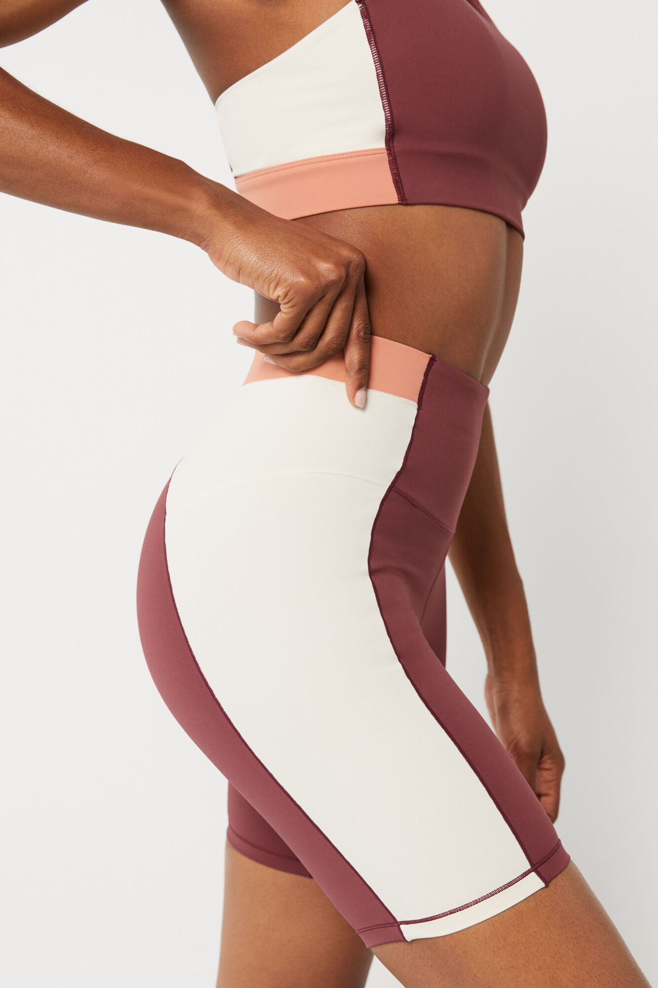 Calça de ciclismo 4D Stretch com blocos de cor bordô