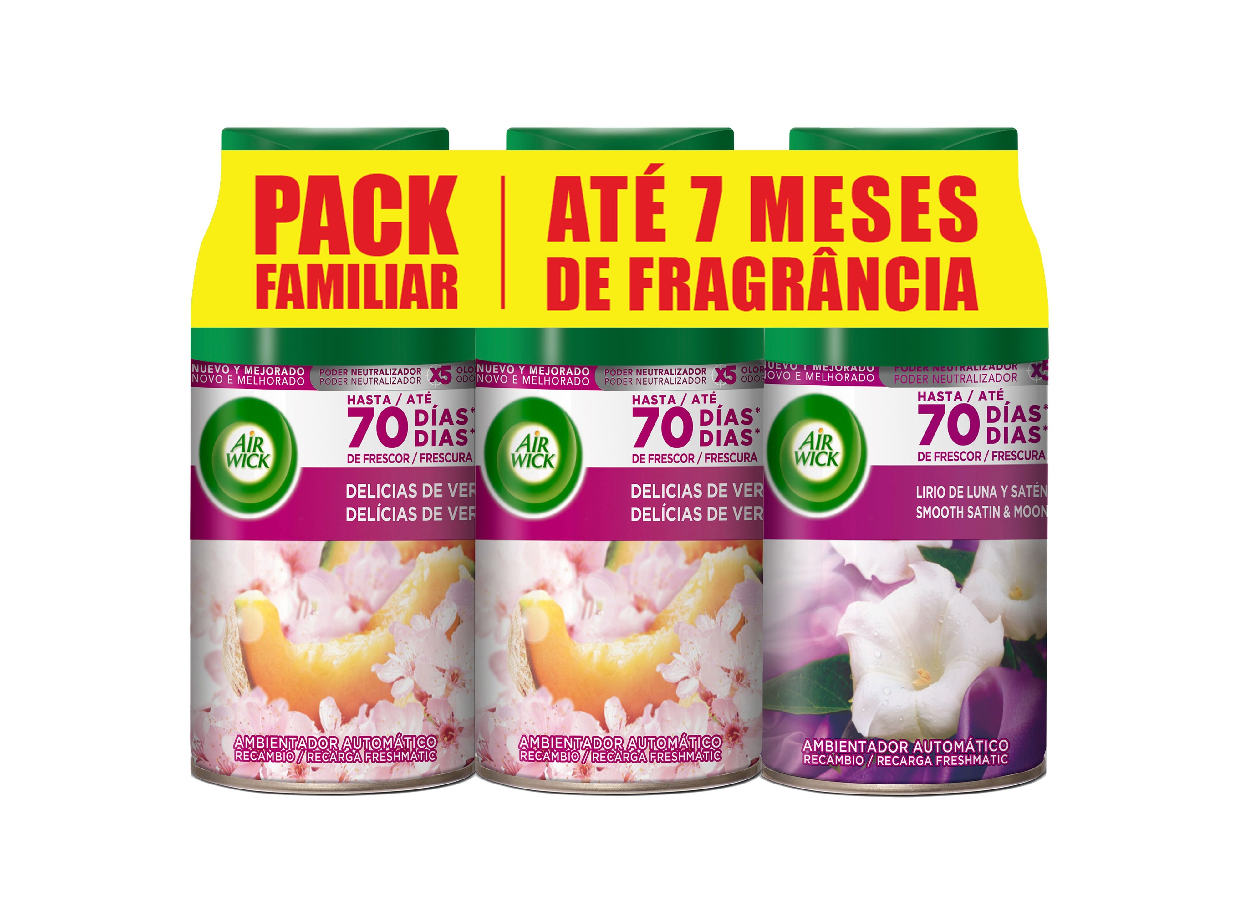 AMBIENTADOR RECARGA AIR WICK FRESHMATIC 2 DELICIAS VERÃO   1 SMOOTH&MOON 3X250ML