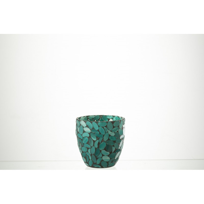 Photophore en verre azur 10x10x11 cm