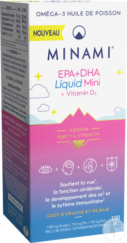 Minami EPA+DHA Liquid Mini + Vitamine D3 Gout Orange Et Baie 100ml