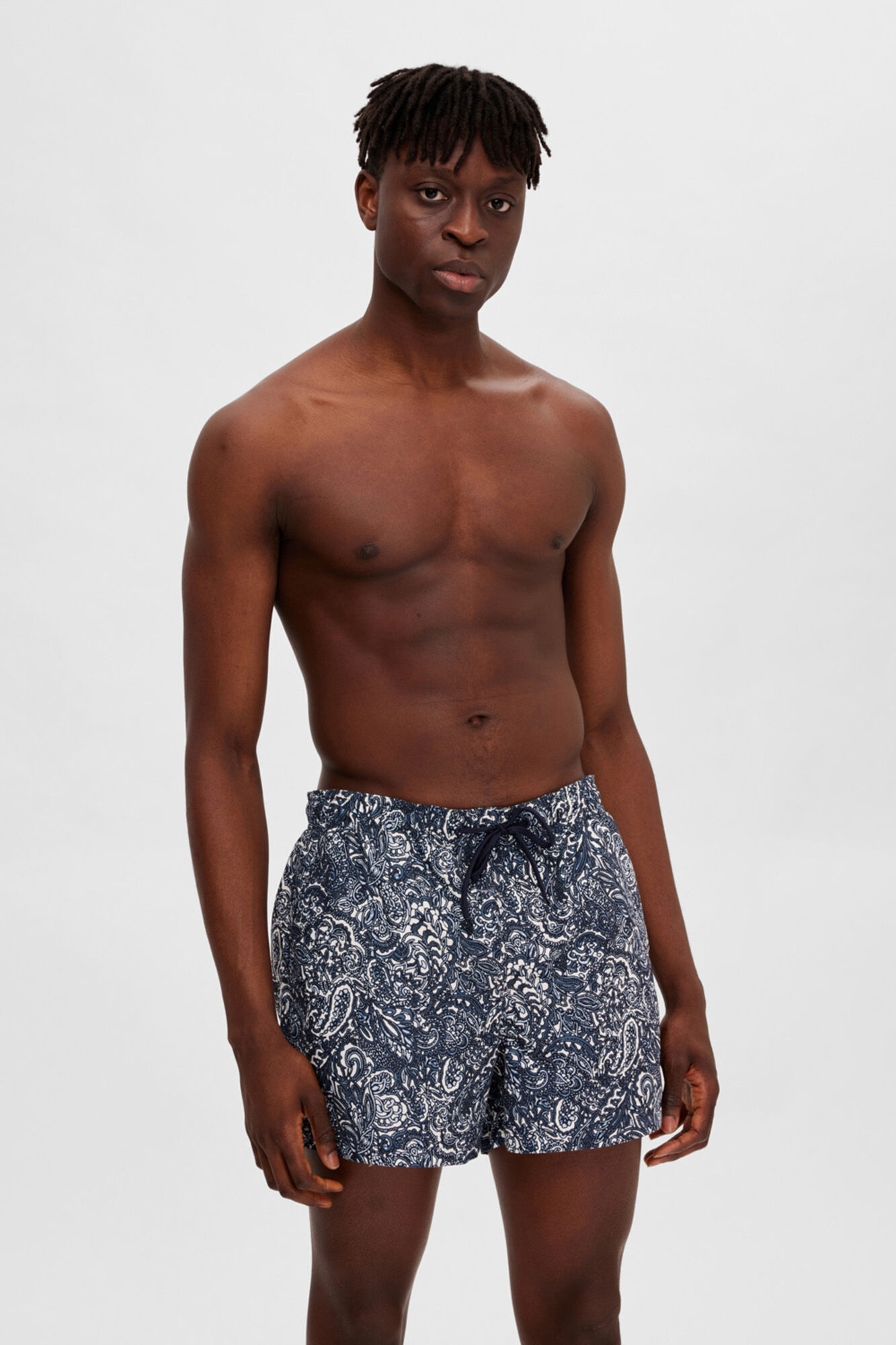 Maiô estampado com cintura elástica. - Azul marinho