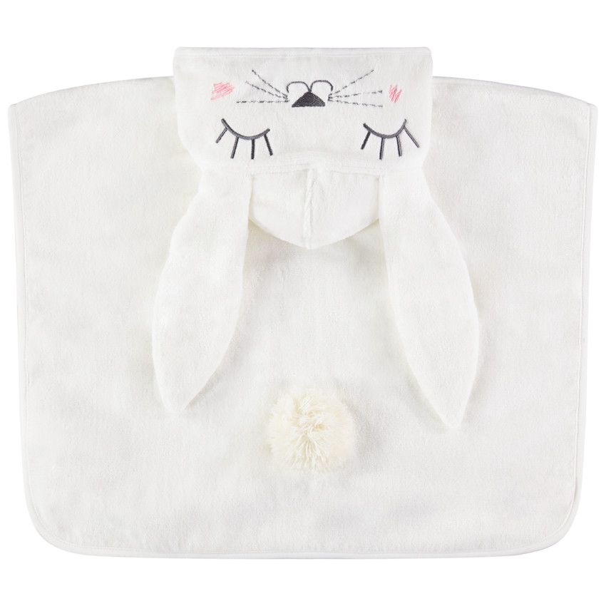 Poncho de bain motif lapin à capuche brodée - Ecru