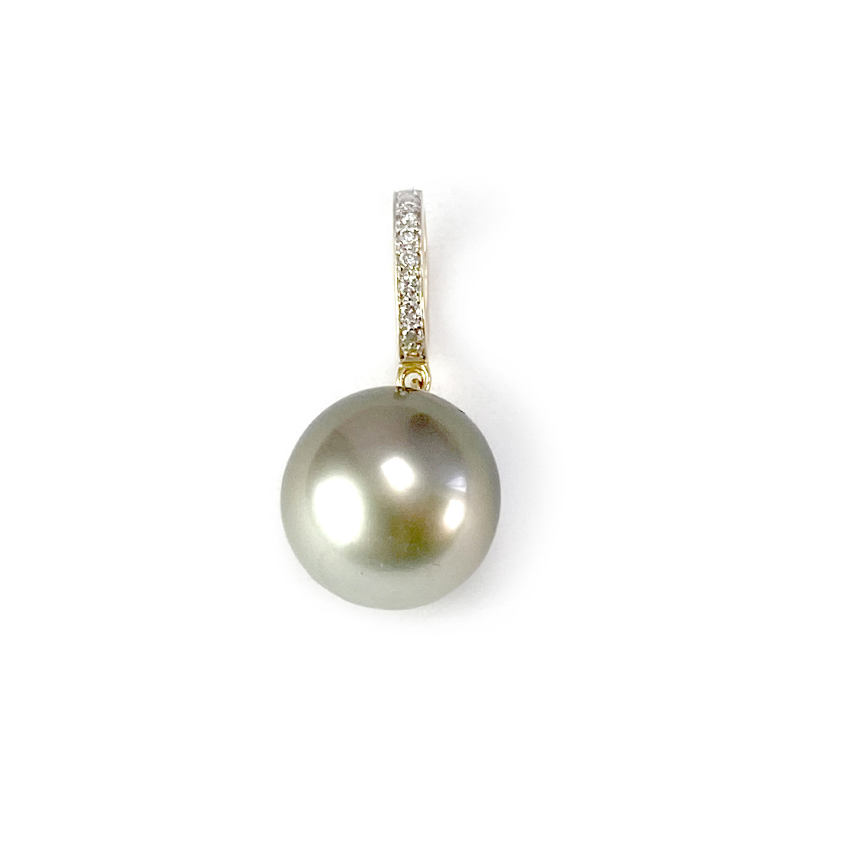 Pendentif d'occasion or 750 jaune 2 tons diamants perle de tahiti
