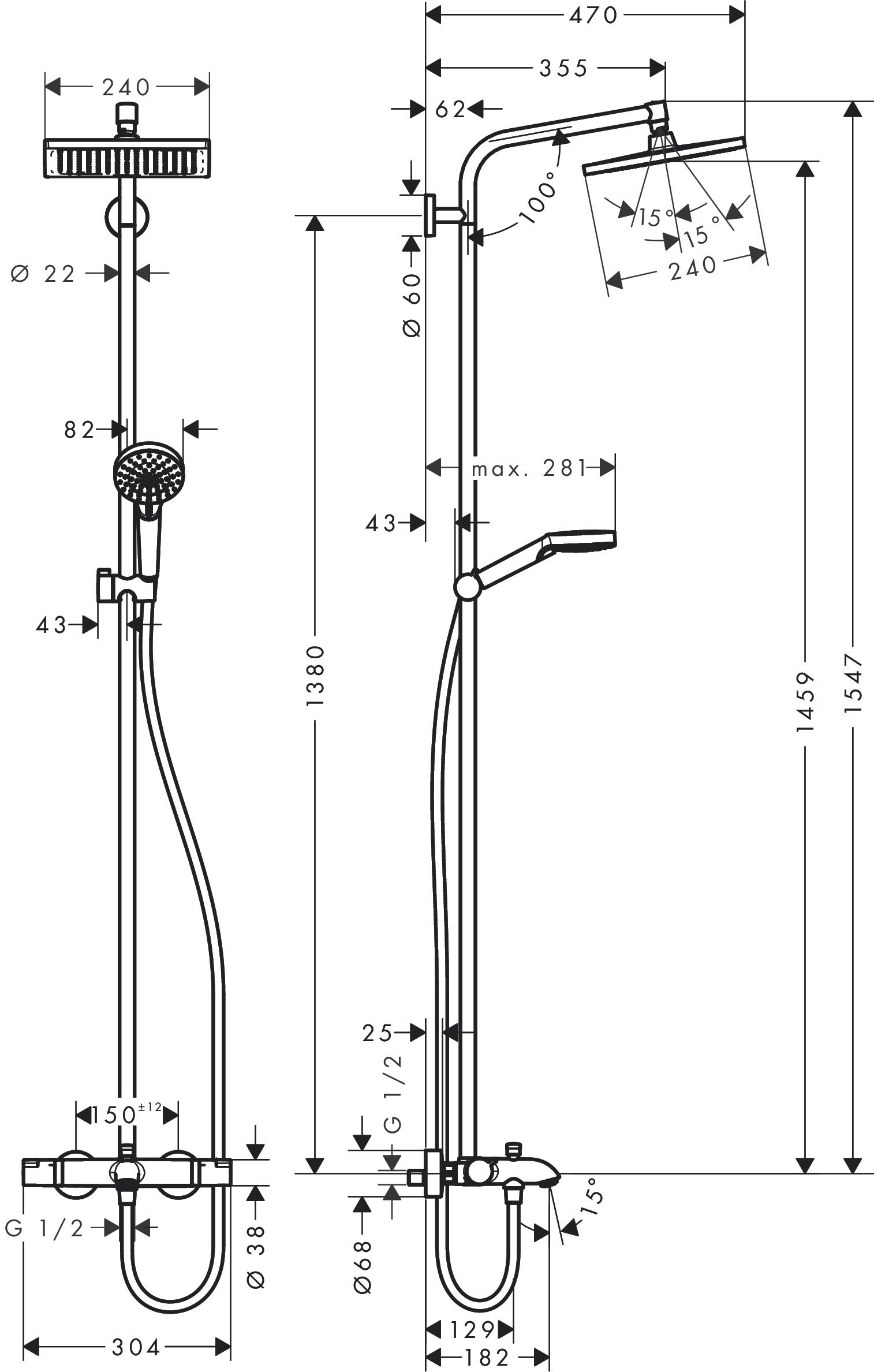Hansgrohe Crometta E opbouw regendouche met badthermostaat chroom