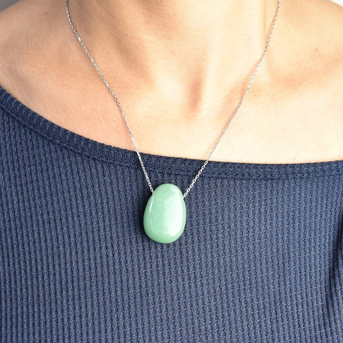 Collier pierre naturelle aventurine verte Argent 925 Rhodié