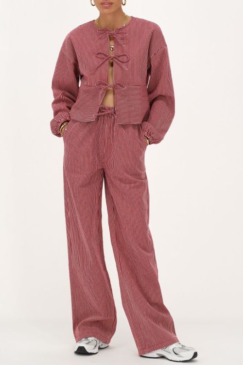 Rood-wit gestreepte wide leg broek met elastieken band