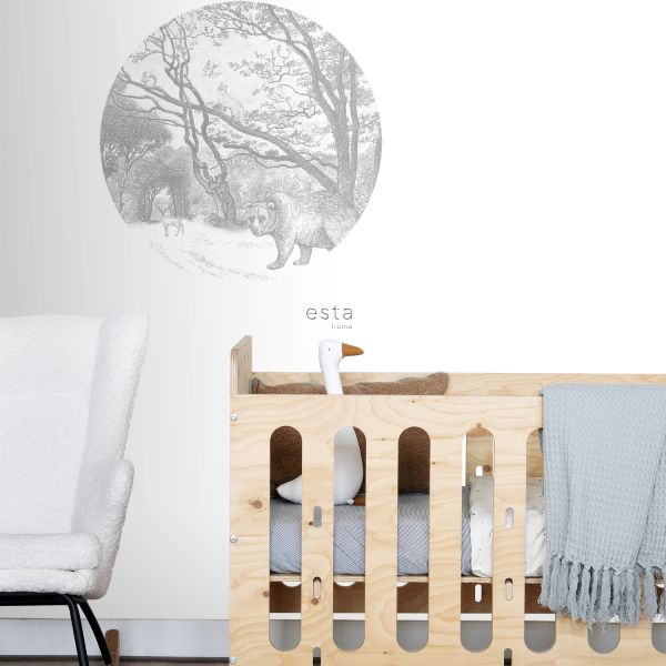 Estahome Behangcirkel - Bosdieren - Ø 140 cm - Grijs