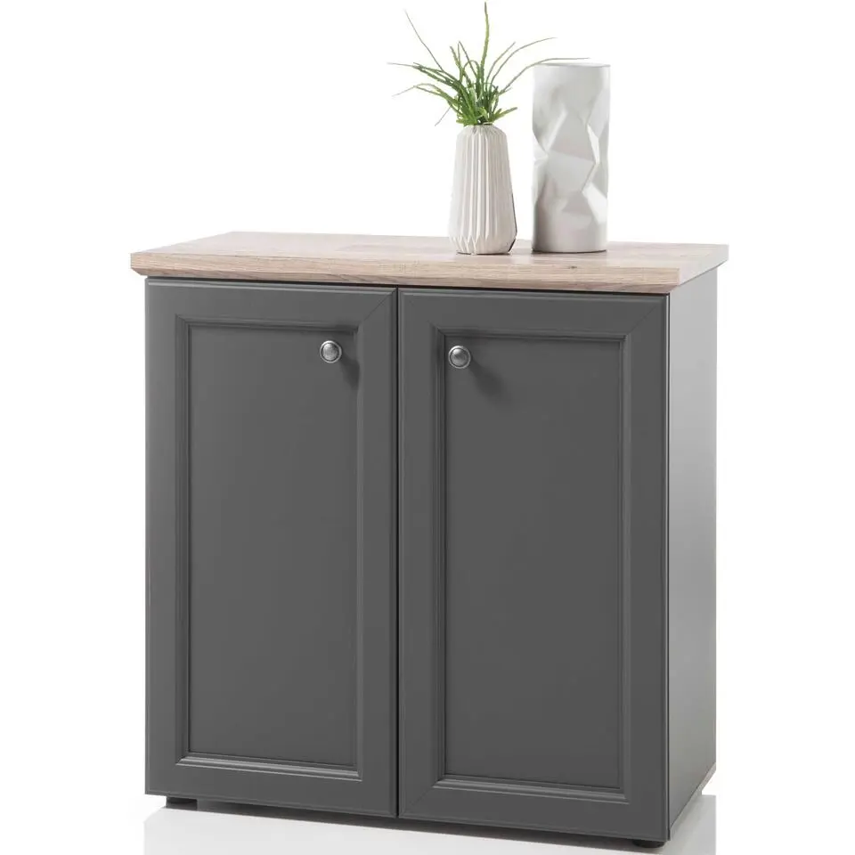 Bijzetkastje Norah 82cm met 2 deuren - grijs/bruin