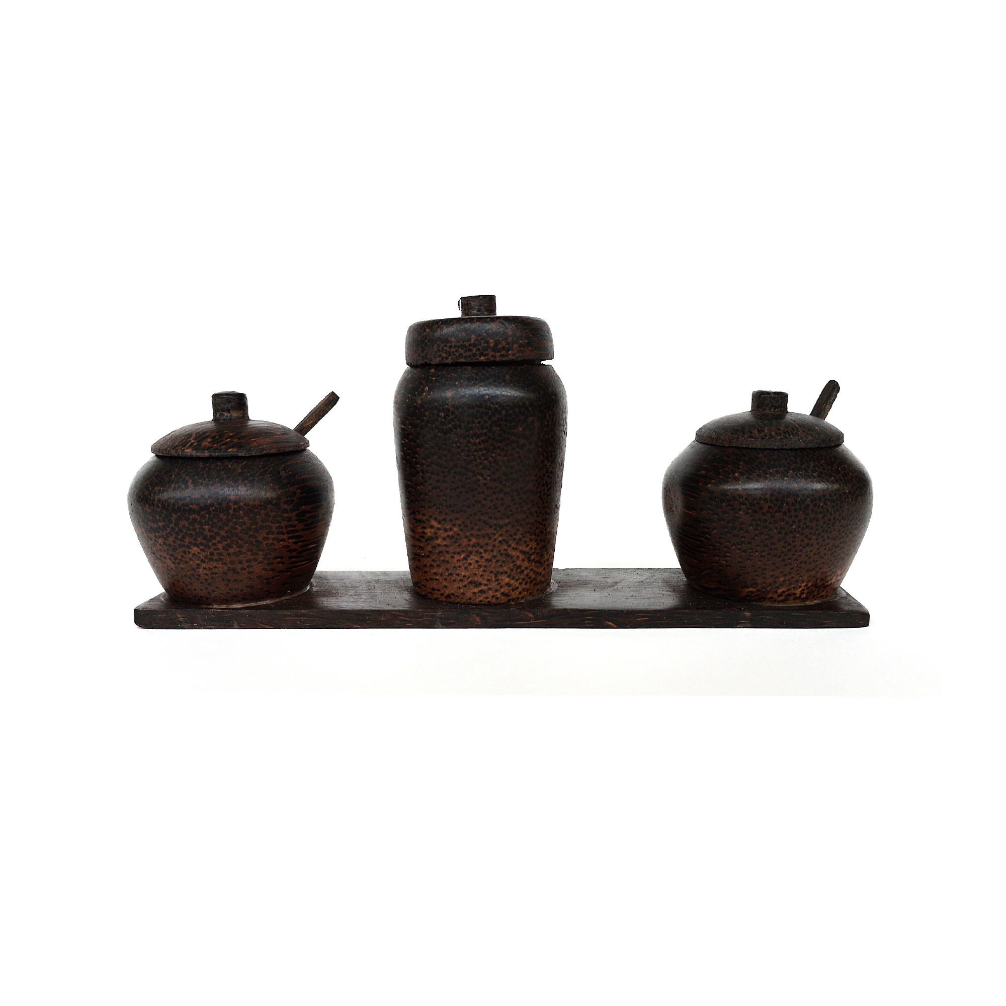 Gewürzdosen-Trio aus Palmenholz, B 18 cm, H 16 cm, T 9 cm zu 15,80