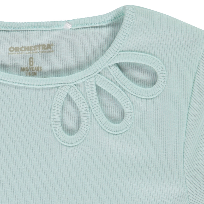 T-shirt manches courtes côtelé et ajouré pour fille
