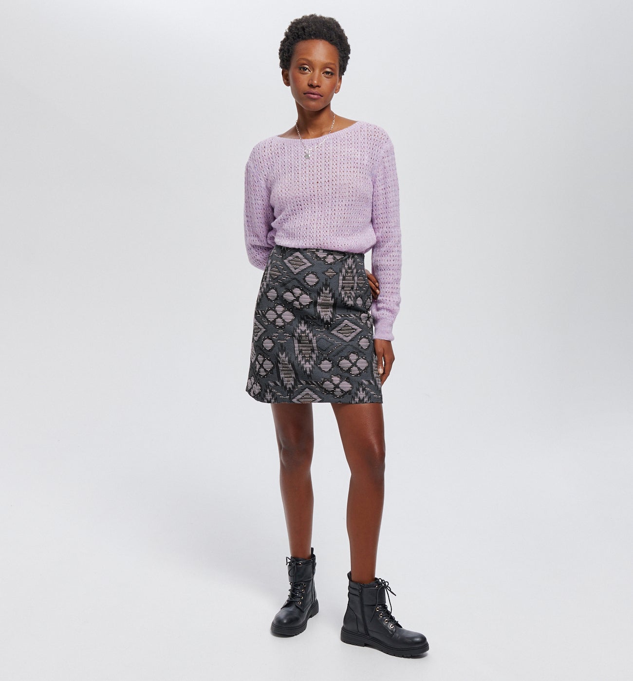 Jupe courte jacquard Femme - Imprimé multicolore