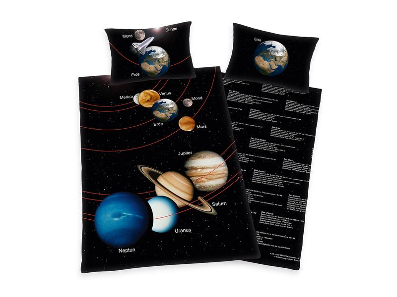 Herding Kinder Bettwäschegarnitur Sonnensystem 160 x 210 cm Bettwäscheset aus 100% Baumwolle