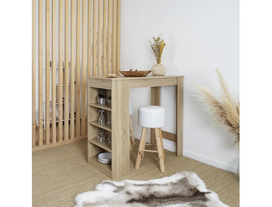THE HOME DECO FACTORY - Table de bar mange debout avec 4 niches de rangement - marro...