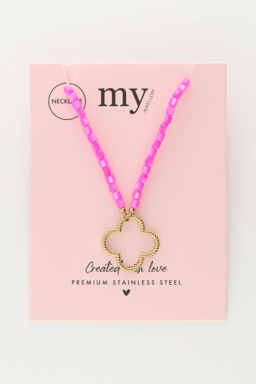 Roze kralen ketting met klaver