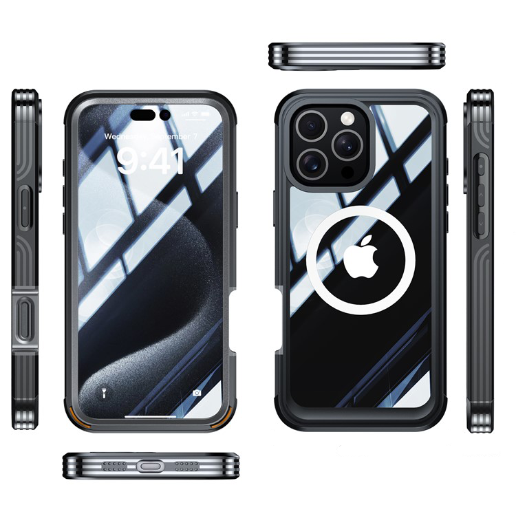 iPhone 16 Pro Magnetische Schutzhülle mit Panzer Glas Backcover   Displayschutz (Magnet-Technologie) - Schwarz / Grau