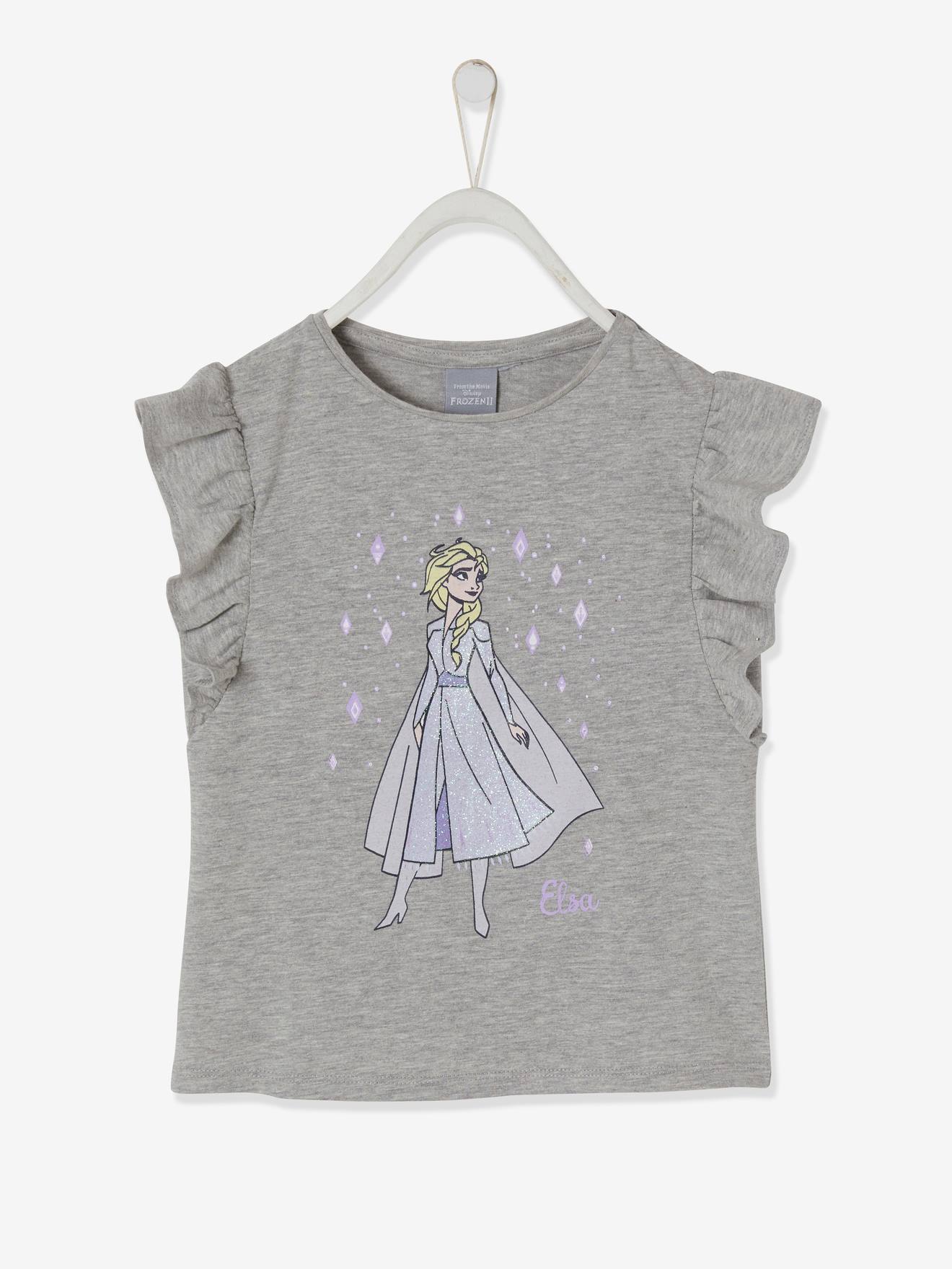 Camiseta DS Frozen® cinza mesclado médio com babados