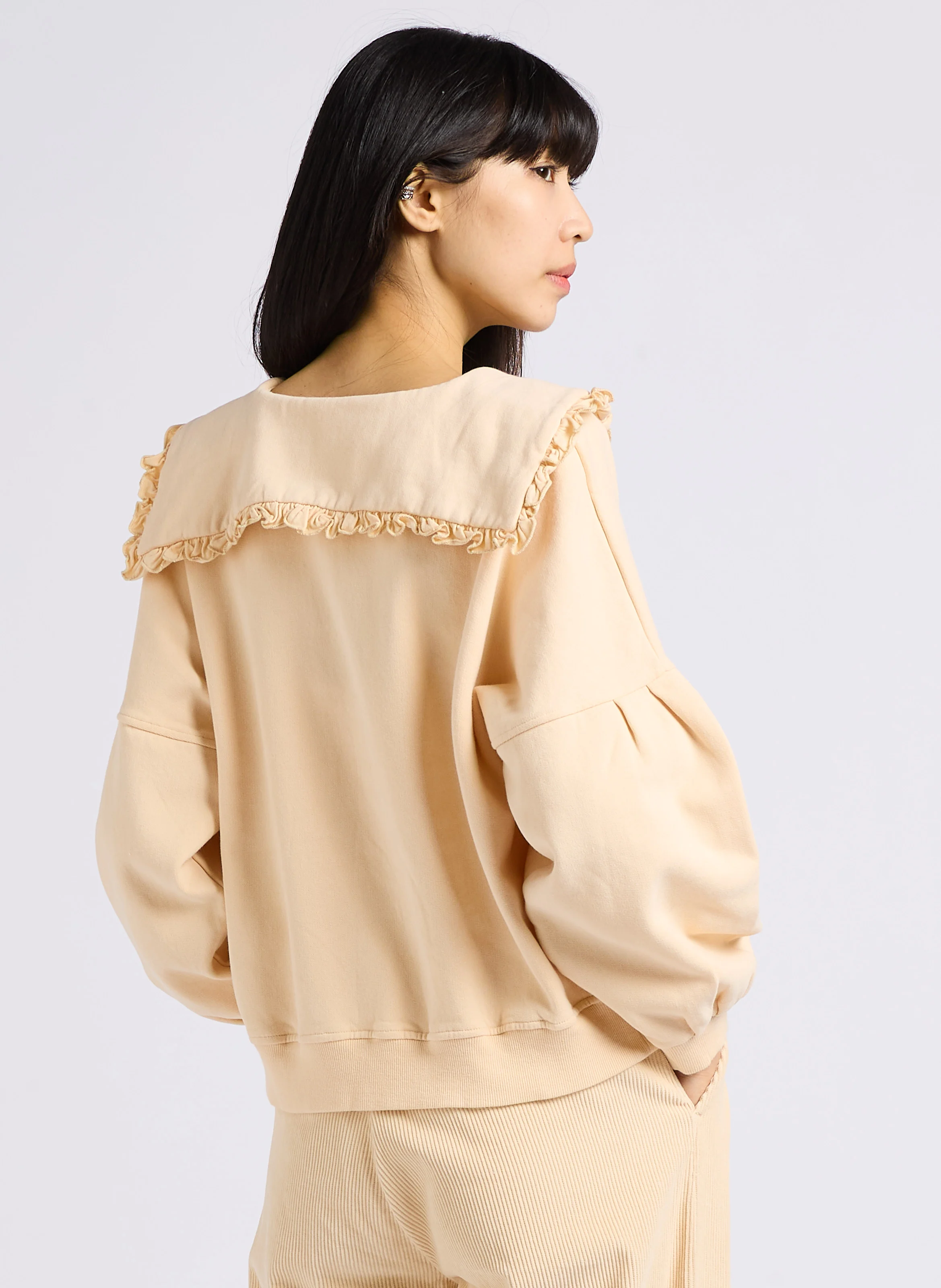 AMELIE - Sweat à col volanté en coton bio | Blanc