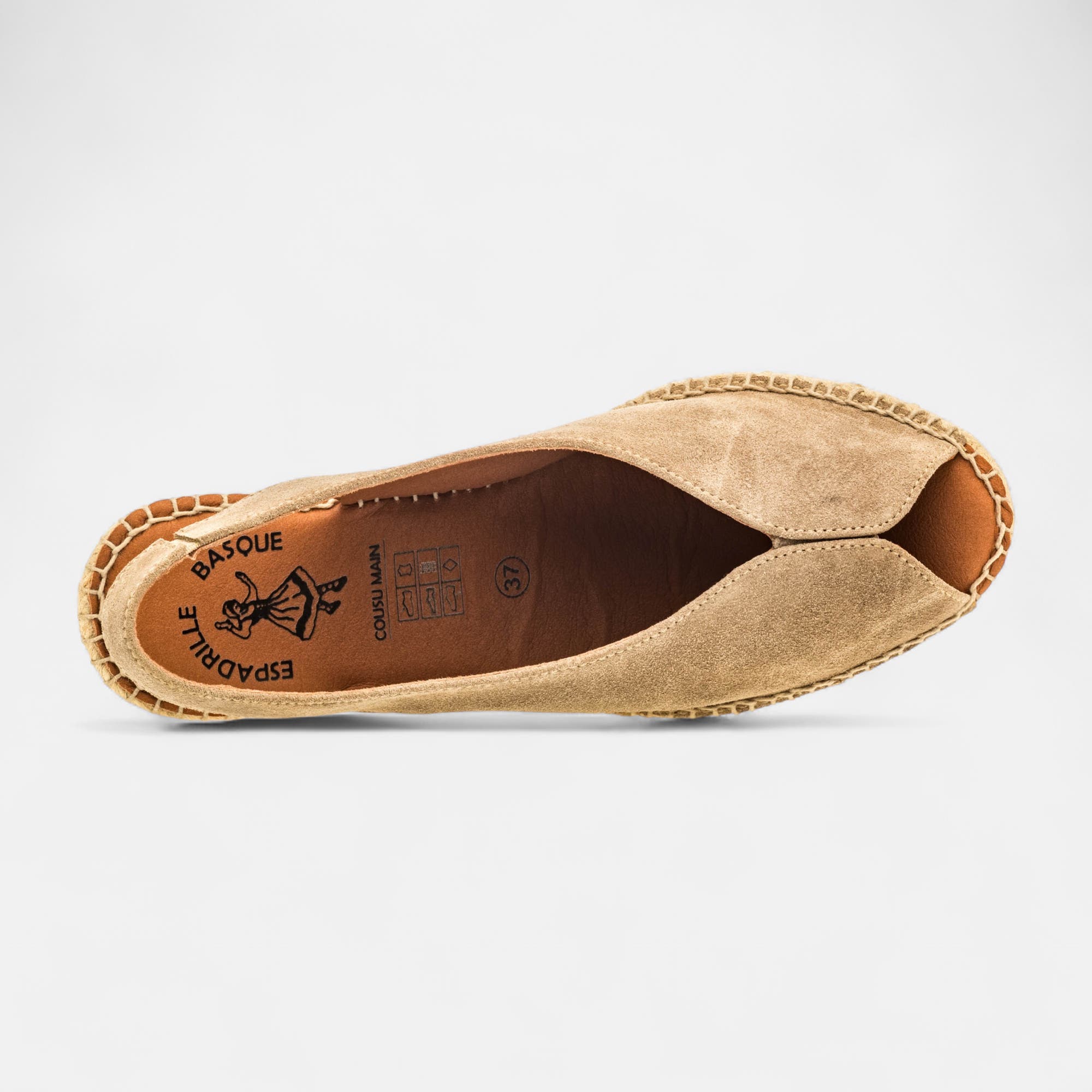 Espadrilles à talon compensé Femme en cuir ecru