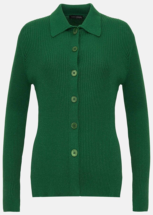 Cardigan Glossievert émeraude en laine et lurex
