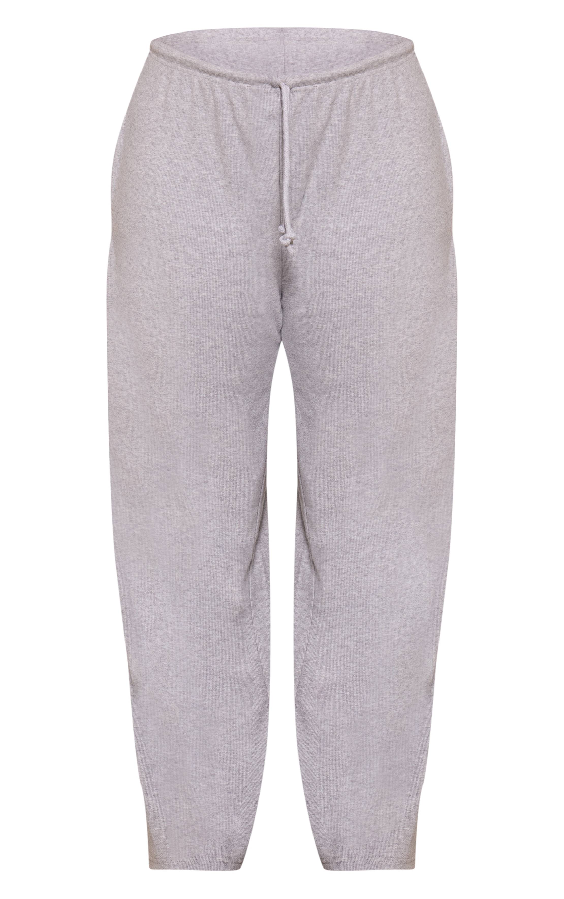 Gris Chiné Pantalon Coordonné Grande Taille À Rayures Côtelé Souple Avec Taille Élastiquée