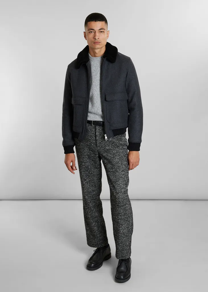 Blouson col effet mouton en laine vierge fabriqué en France L'Exception Paris